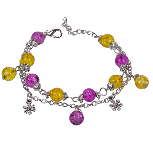 Armkette Armband Bettelkette verstellbar violett gelb silber4641 - zum Schließen ins Bild klicken